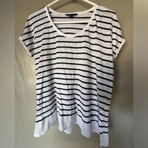 Tommy Hilfiger Women’s Round Neck Linen Blouse, navy & white, size medium